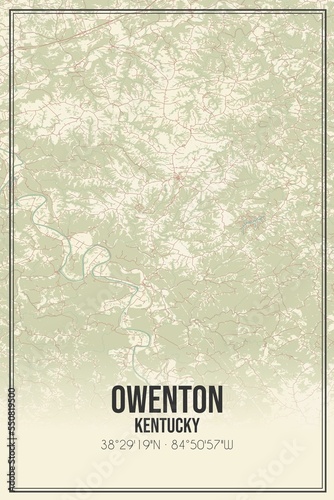 Obraz na płótnie Retro US city map of Owenton, Kentucky. Vintage street map. w salonie