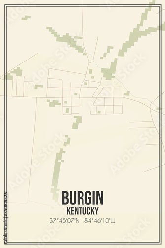 Retro US city map of Burgin, Kentucky. Vintage street map. photo