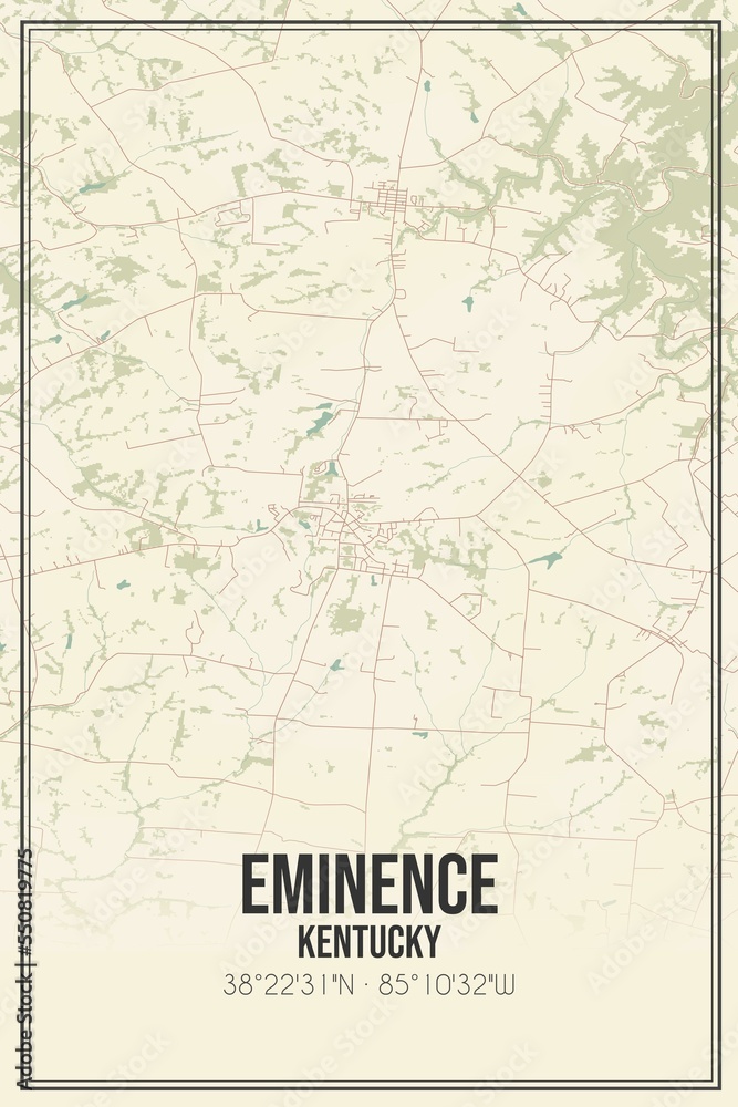 Retro US city map of Eminence, Kentucky. Vintage street map.