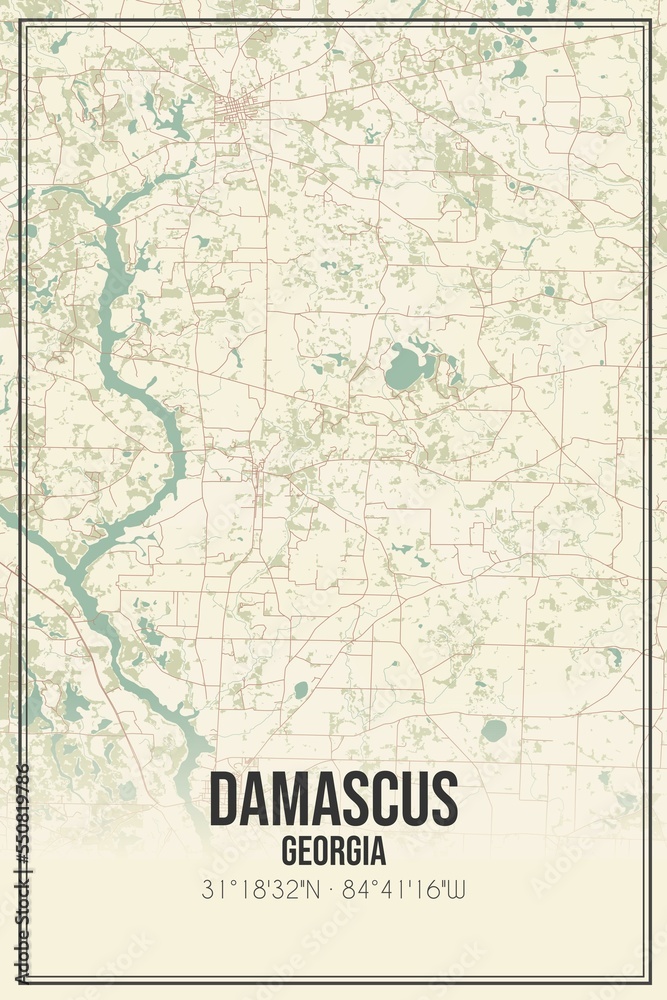 Fototapeta premium Retro US city map of Damascus, Georgia. Vintage street map.