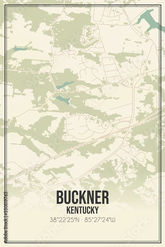 Fototapeta Naklejka Na Ścianę i Meble -  Retro US city map of Buckner, Kentucky. Vintage street map.