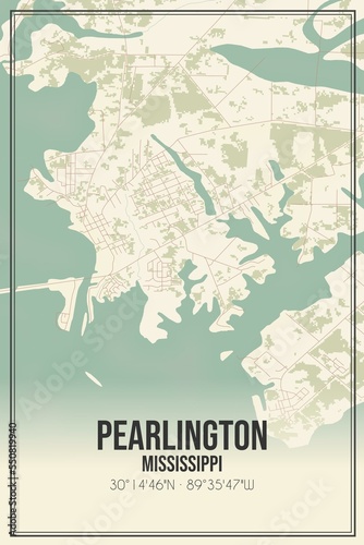 Retro US city map of Pearlington, Mississippi. Vintage street map. photo