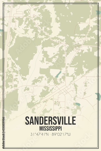 Retro US city map of Sandersville, Mississippi. Vintage street map. photo