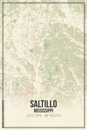 Retro US city map of Saltillo  Mississippi. Vintage street map.