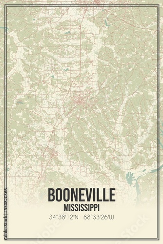 Retro US city map of Booneville, Mississippi. Vintage street map. photo