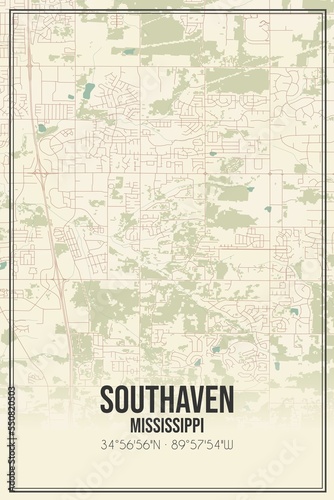 Retro US city map of Southaven, Mississippi. Vintage street map. photo