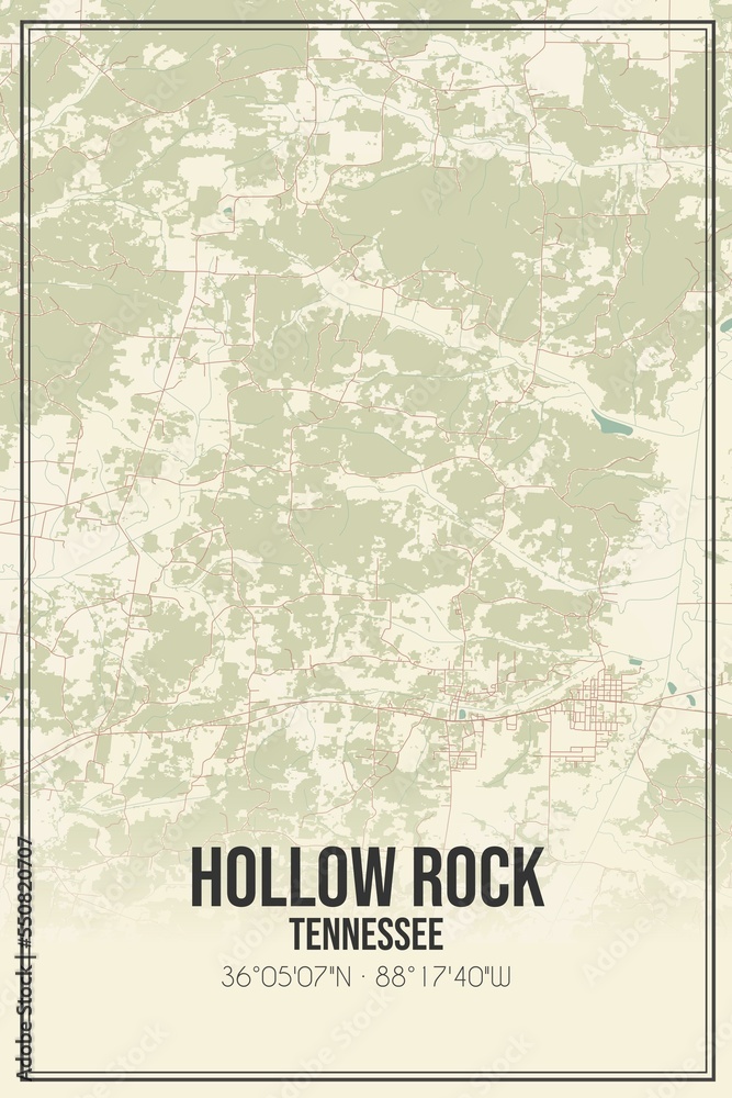 Obraz premium Retro US city map of Hollow Rock, Tennessee. Vintage street map.