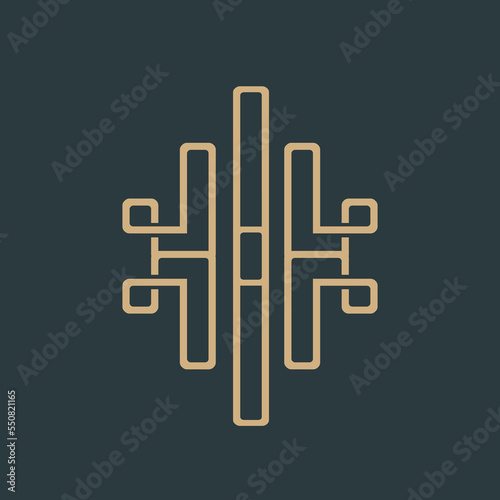 Geometric logo.Corporate style icon isolated on dark background.Decorative intertwined lines elements.Abstract ornamental design illustration.Frame decoration symbol.