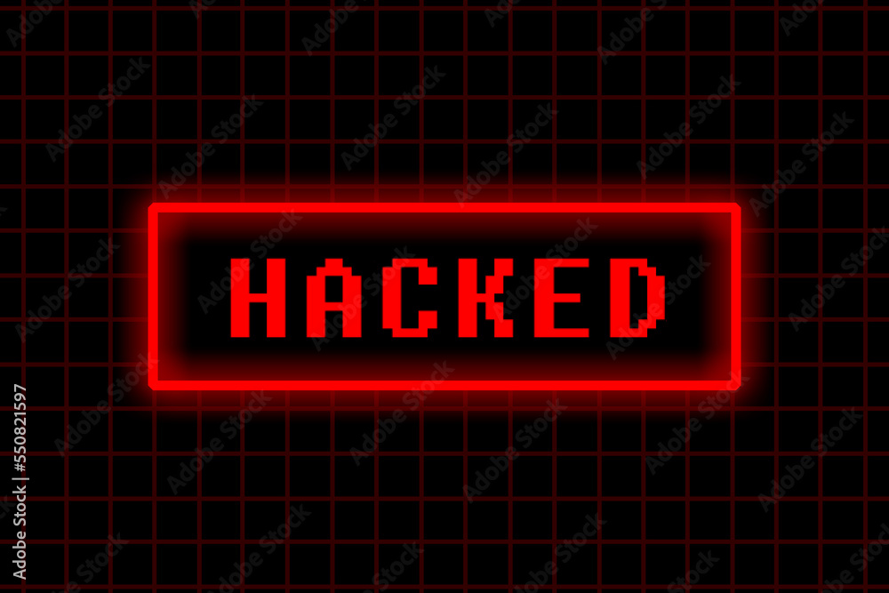 Hacked Text with neon light on dark Background Stock Image