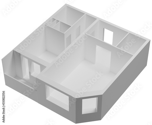 Single floor apartment plan isolated on a background. 1+1. 3D illustration.