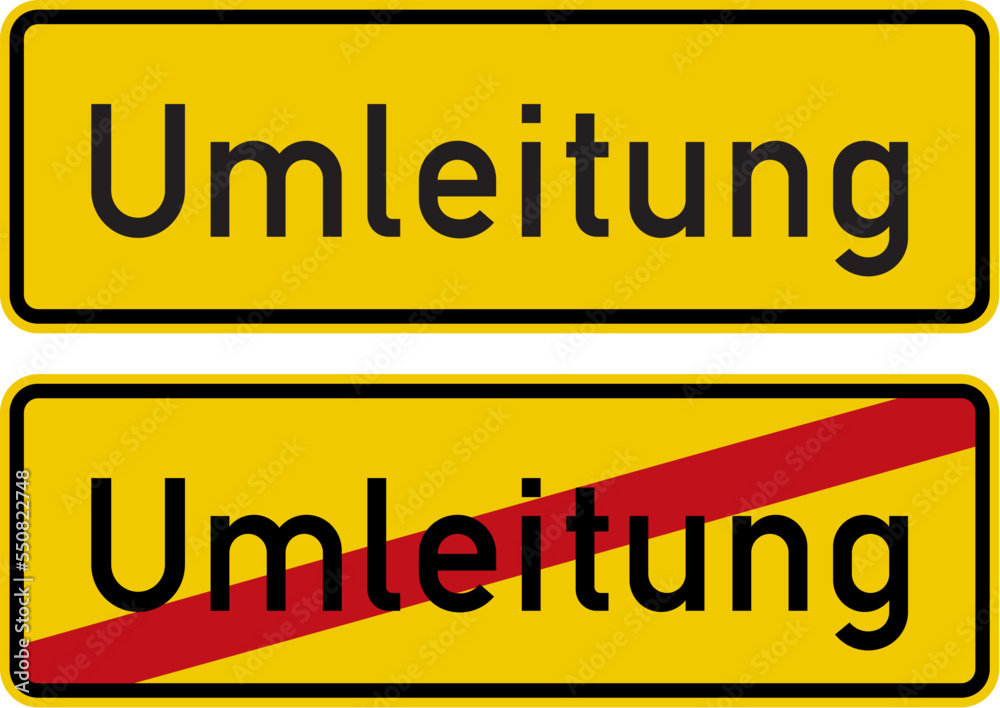 Detour information signs (start and end of a detour). These signs are normally placed with a supplementary signs to indicate the distance to the detour. Detour information signs (start and end of a detour). These signs are normally placed with a supplementary signs to indicate the distance to the detour.