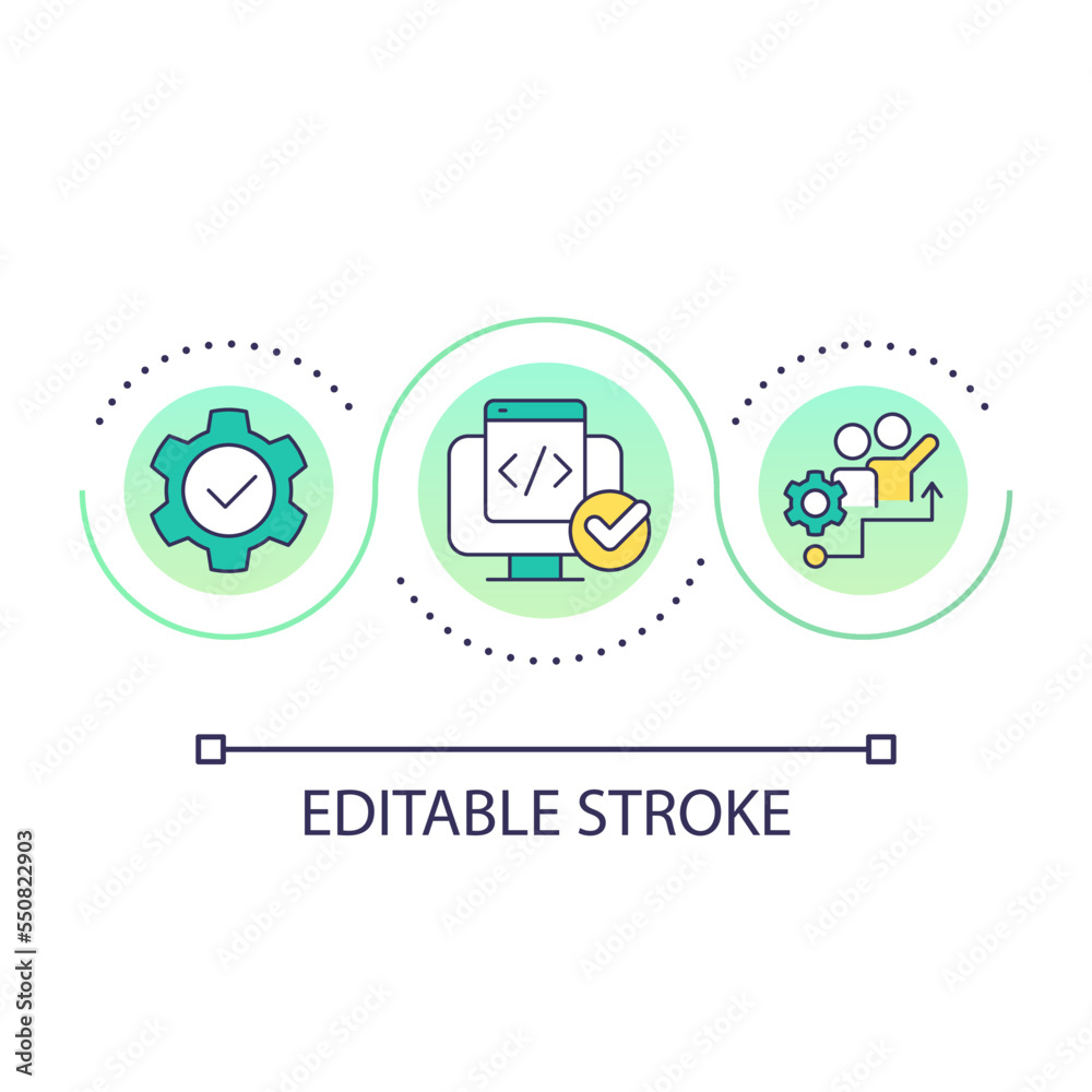 Ease of use loop concept icon. Software system simplification. Picking release management tool abstract idea thin line illustration. Isolated outline drawing. Editable stroke. Arial font used Ease of use loop concept icon. Software system simplification. Picking release management tool abstract idea thin line illustration. Isolated outline drawing. Editable stroke. Arial font used