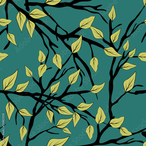 Spring botanical print. Vector retro floral seamless pattern. Seamless pattern abstract leaf. 