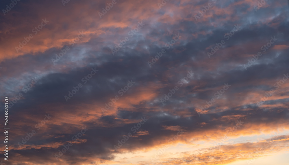 sunset sky clouds, Dramatic red purple cloudscape background at sunset time, majestic ​sky.