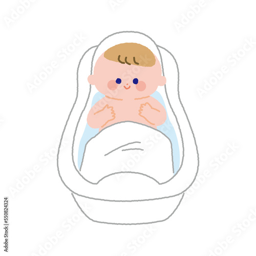 正面から見た沐浴している赤ちゃんの線なしイラスト