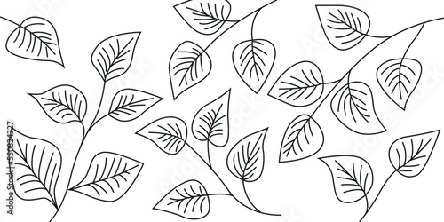 Vector monochrome background with branches and leaves © oladolka