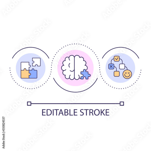 Memory bias loop concept icon. Recall in psychology. Shifting realities facts. Cognitive prejudice abstract idea thin line illustration. Isolated outline drawing. Editable stroke. Arial font used