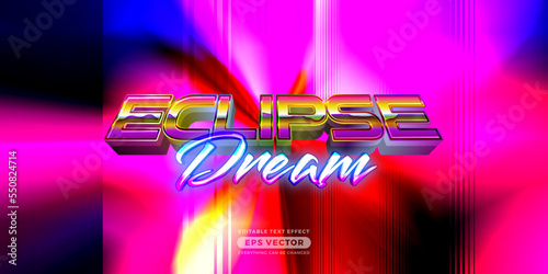 Eclipse dream editable text effect retro style with vibrant theme concept for trendy flyer, poster and banner template promotion