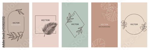 Vector design templates in simple modern style with copy space for text, leaves and brunches
