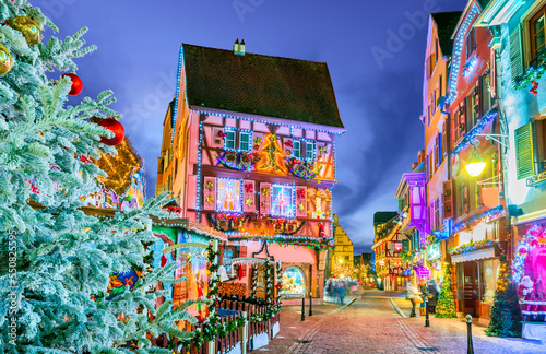 Colmar, France. Famous Marche de Noel in Alsace, Haut-Rhin © ecstk22