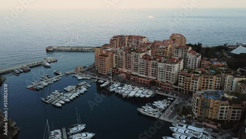 Port de Fontvieille In Monaco At Sunset - aerial drone shot photo