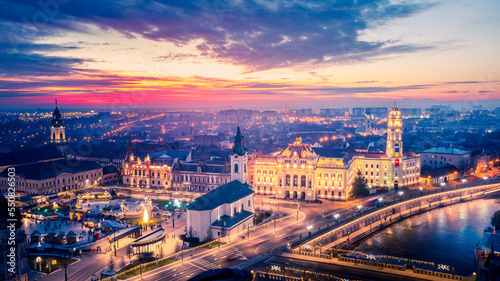 Oradea, Romania. Aerial view of Christmas Market in Crisana - Transylvania, Eastern Europe