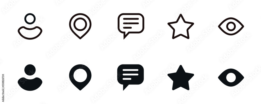 profile, location, message, rating, and last active user icons set collection for user seller or buyer information flat vector design