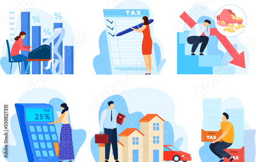 Business tax, finance concept, financial payment, accounting payment, overwhelming burden, design, flat style vector illustration.