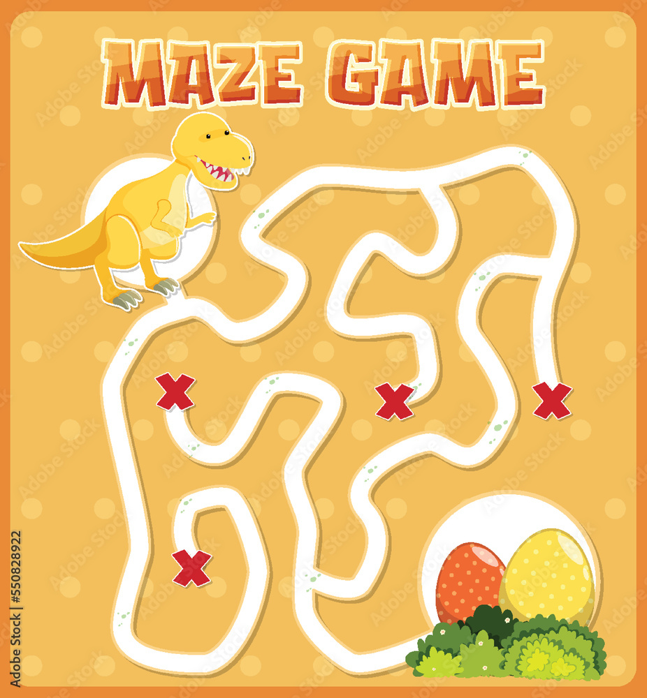 Maze game template in dinosaur theme for kids Maze game template in dinosaur theme for kids