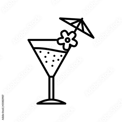 Cocktail drink on glass cup with flower and umbrella