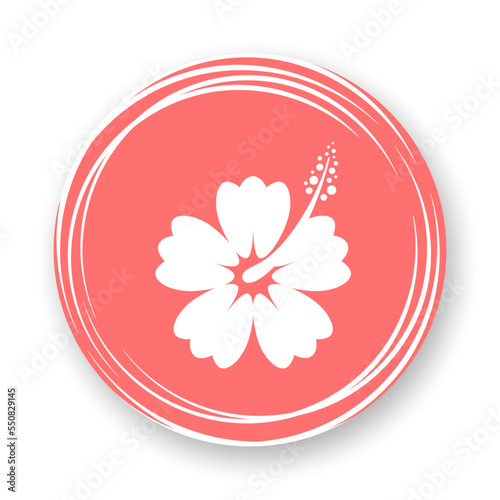 Hibiscus flat icon. Stylized white flower on red background. Best for mobile apps, social media, highlights and web design.
