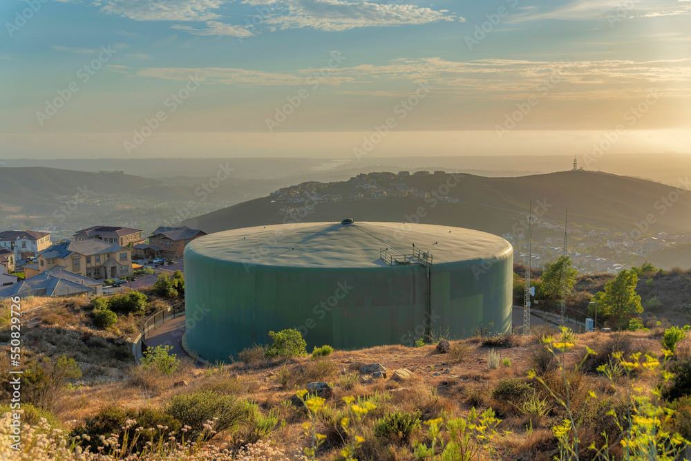 Circular large community water tank at San Marcos in San Siego, California Circular large community water tank at San Marcos in San Siego, California