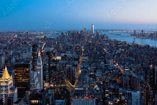 aerial panoramic view of Manhattan at night