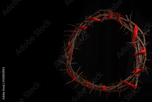 Crown of Thorns Red ribbon on black background