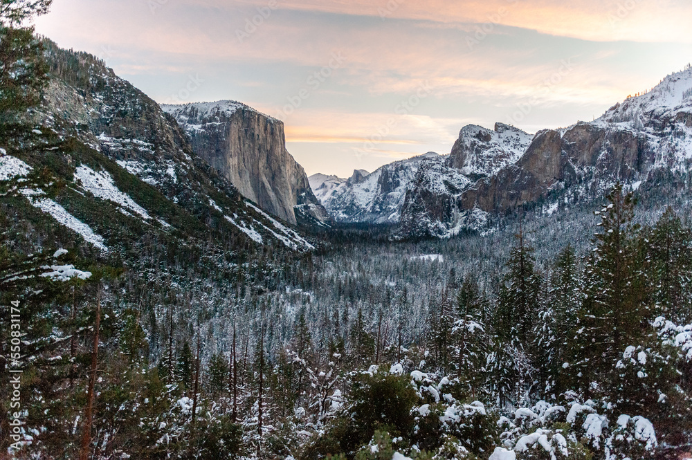 Sunrise over yosemite valley as seen from tunnel view Sunrise over yosemite valley as seen from tunnel view