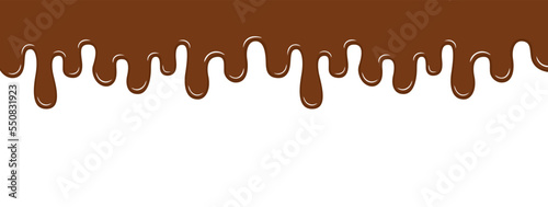 Flowing melted brown chocolate isolated on white background. Flat vector illustration