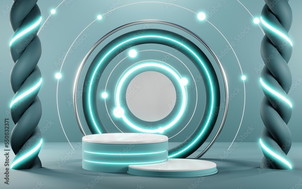 Fototapeta premium 3D render of Podium background in blue tones for displaying cream products. cosmetics