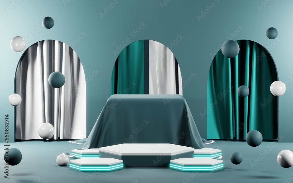 3D render of Podium background in blue tones for displaying cream products. cosmetics 3D render of Podium background in blue tones for displaying cream products. cosmetics