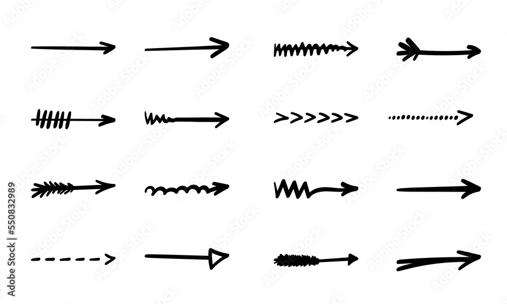 Arrows set. Hand drawn direction indicator elements. Simple doodle ...