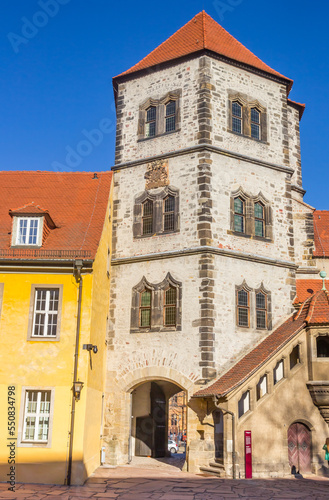 Entrance tower of the historic Moritzburg castle in Halle, Germany