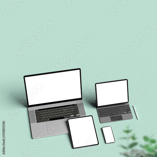 laptop and tab and mobile phone application processing screenshot mockup