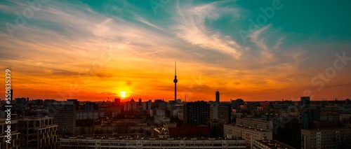 Skyline of Berlin at Sunset Time
