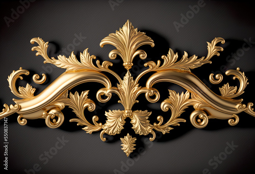 Baroque elements in gold, black background, floral baroque, luxury, banner, background, illustration, digital