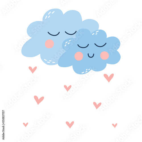 Cute childish print with cloud and hearts. Vector illustration in scandinavian style. Hand drawn cartoon style.