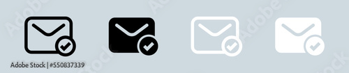 Sent message icon set in black and white. Completed signs vector illustration.