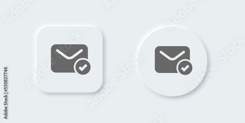 Sent message solid icon in neomorphic design style. Completed signs vector illustration.