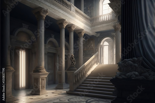 AI generated image of the interiors of an ancient classy Greek palace	
