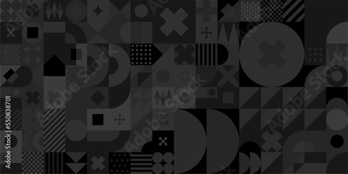 Dark Black Seamless Abstract Vector Bauhaus Geometric Pattern Design Background 