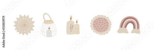 Set of hand drawn autumn and winter hygge elements