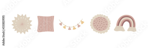 Set of hand drawn autumn and winter hygge elements